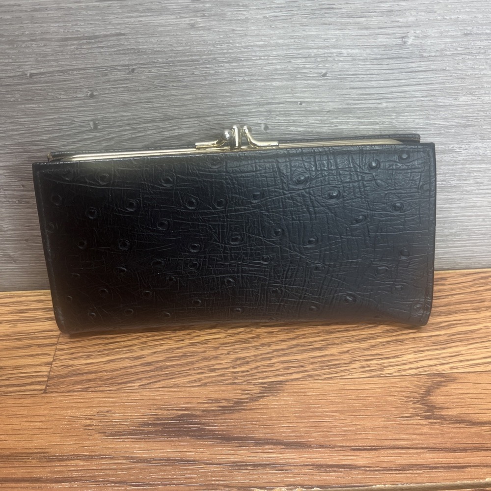 Nashtone Kiss Lock Clutch Wallet Ostrich Leather Vintage Made USA